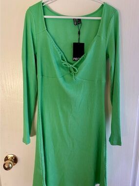 PCTEGAN COTTON TIE DRESS - Green
